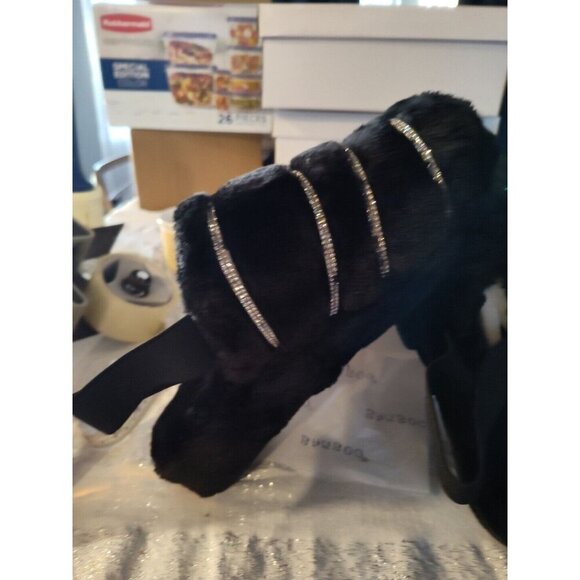 Bamboo Women's Black Fur Rhinestone Slingback Slippers Comfy Warmness Size 9‎ - Picture 7 of 8